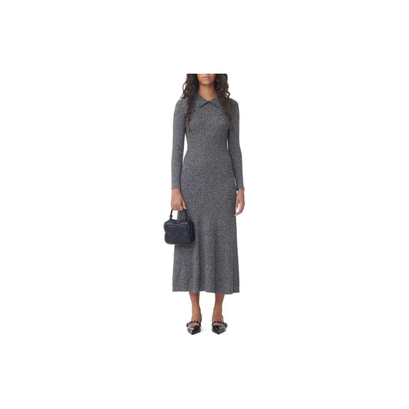 GANNI SS24 Long Sleeved Dress Women's Ebony Wood Mixed Color-1
