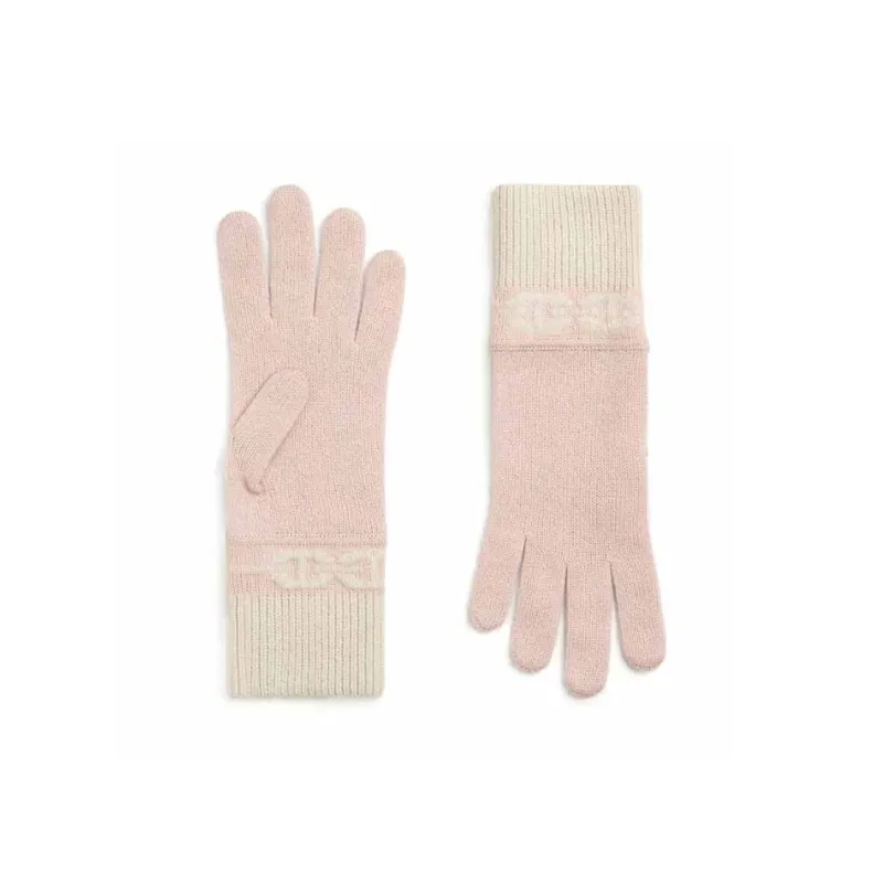 HERMES Cashmere Knit Gloves Women's Pink Apricot-0