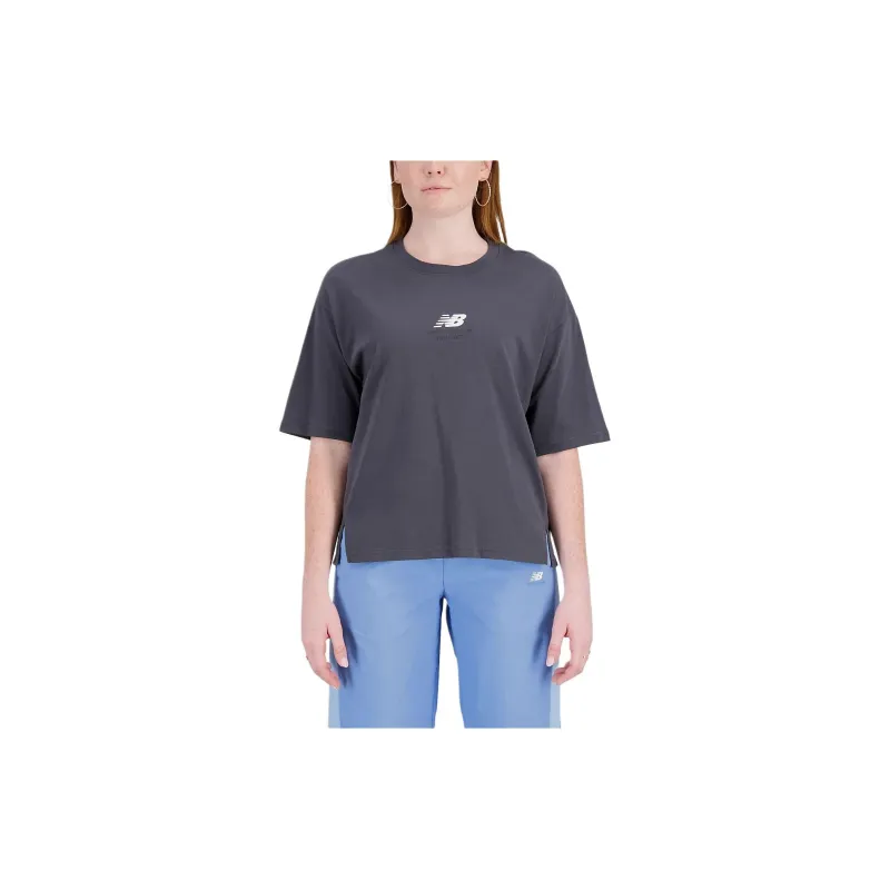 New Balance Athletics Remastered Plain Knitted Loose Fitting T shirt T Shirt Women's Gray-1