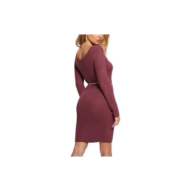 GUESS Long-Sleeved Dresses Women's Burgundy-4