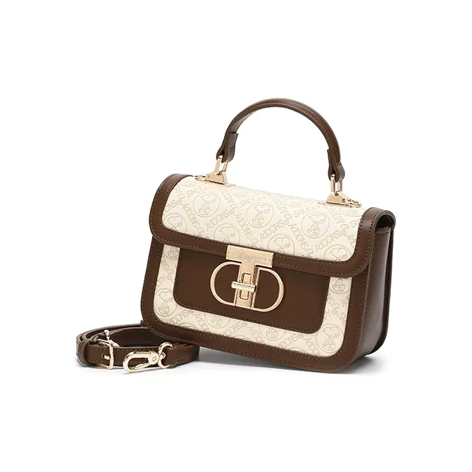 SNOOPY PU Crossbody Handbag Regular Women's Dark Brown & Ecru-2