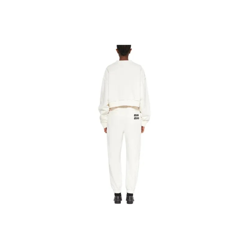 MIU MIU Logo embroidered Distressed Cotton Sweatshirt-2