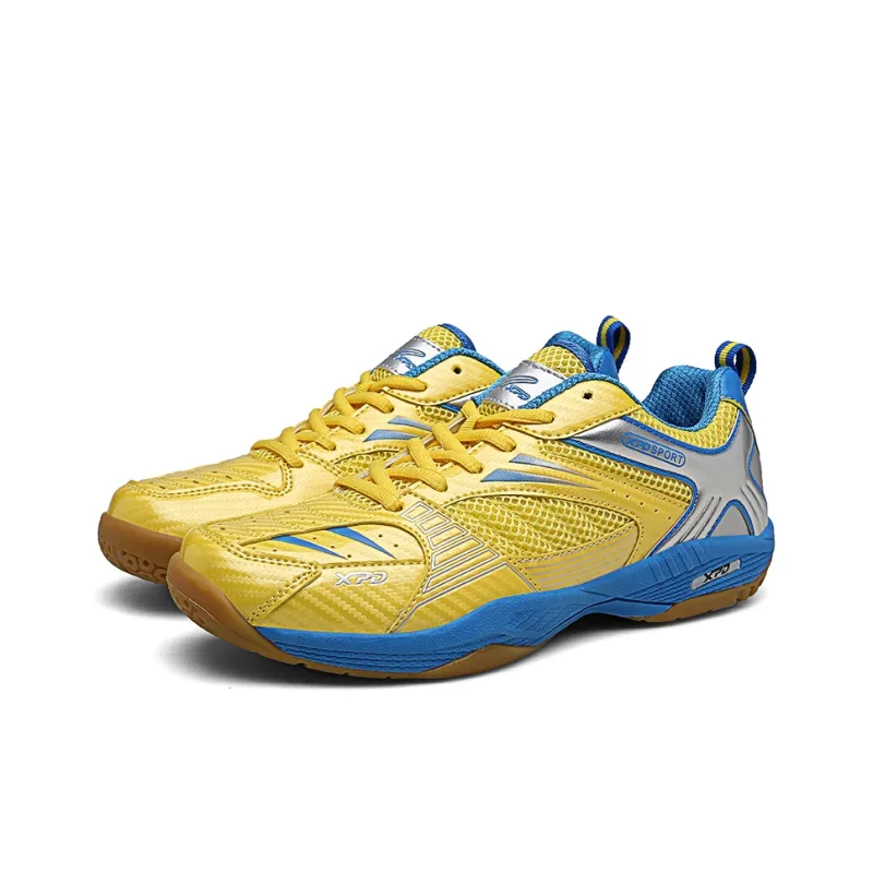 XPD Anti Slip Wear Resistant Breathable Rebound Low Top Badminton Shoes Unisex Yellow Blue-2