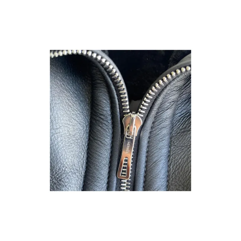 HERMES Leather Jacket Women's Black-3