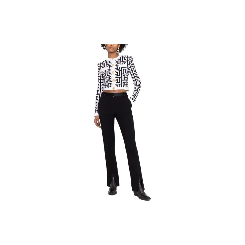 BALMAIN Monogram Knit Cropped Cardigan 'Black/White'-1