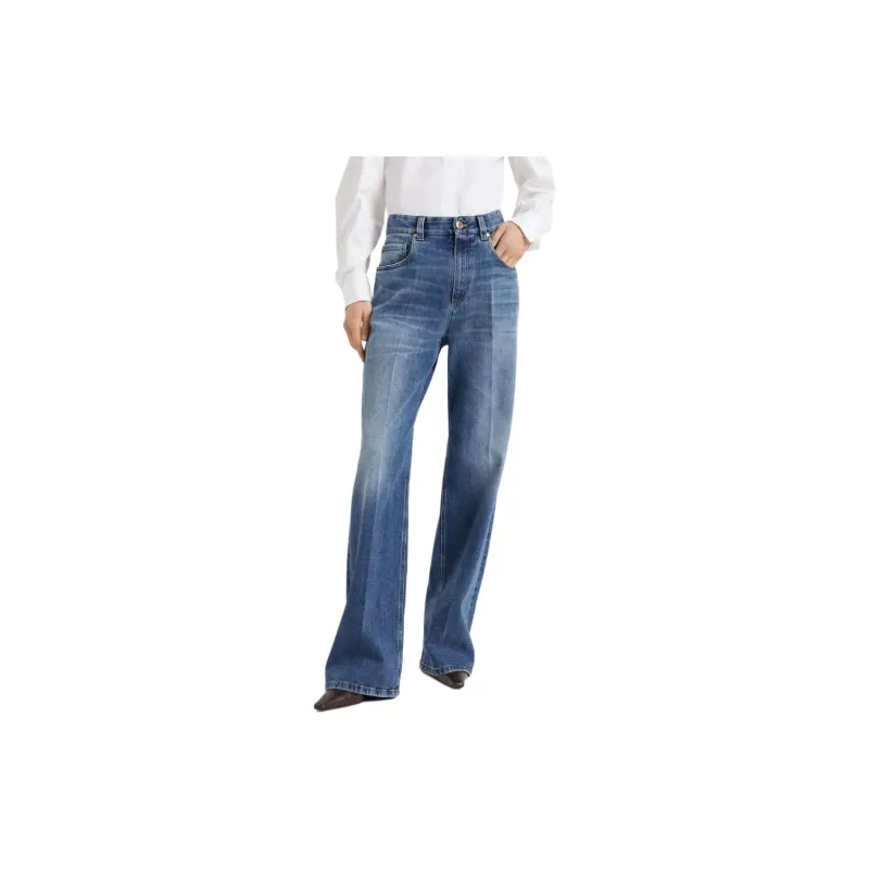 Brunello Cucinelli Logo Patch High Waist Straight Leg Jeans-2