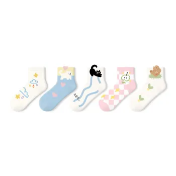 Primeet Mid Calf Socks Women's 5 Pack Rainbow Park