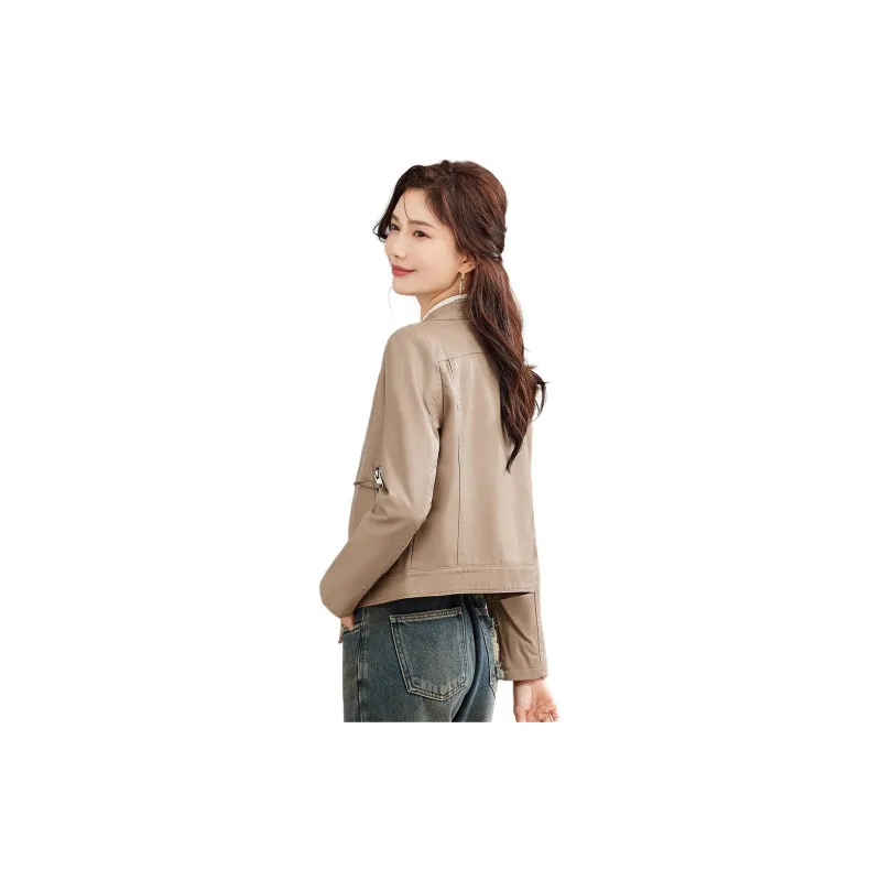 TERRE BLEUE Leather Jacket Women's Light Coffee-2