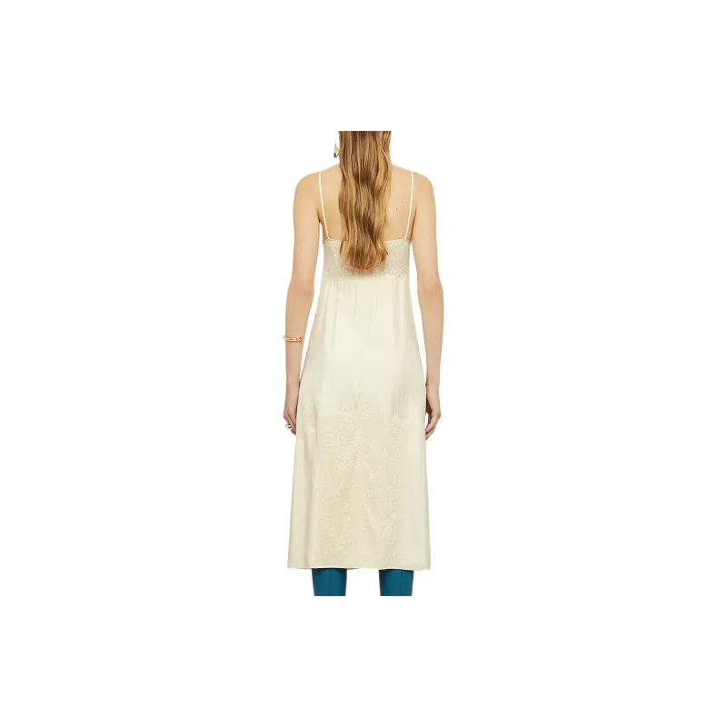 JIL SANDER Lace embroidery Square neck Midi Dress-2