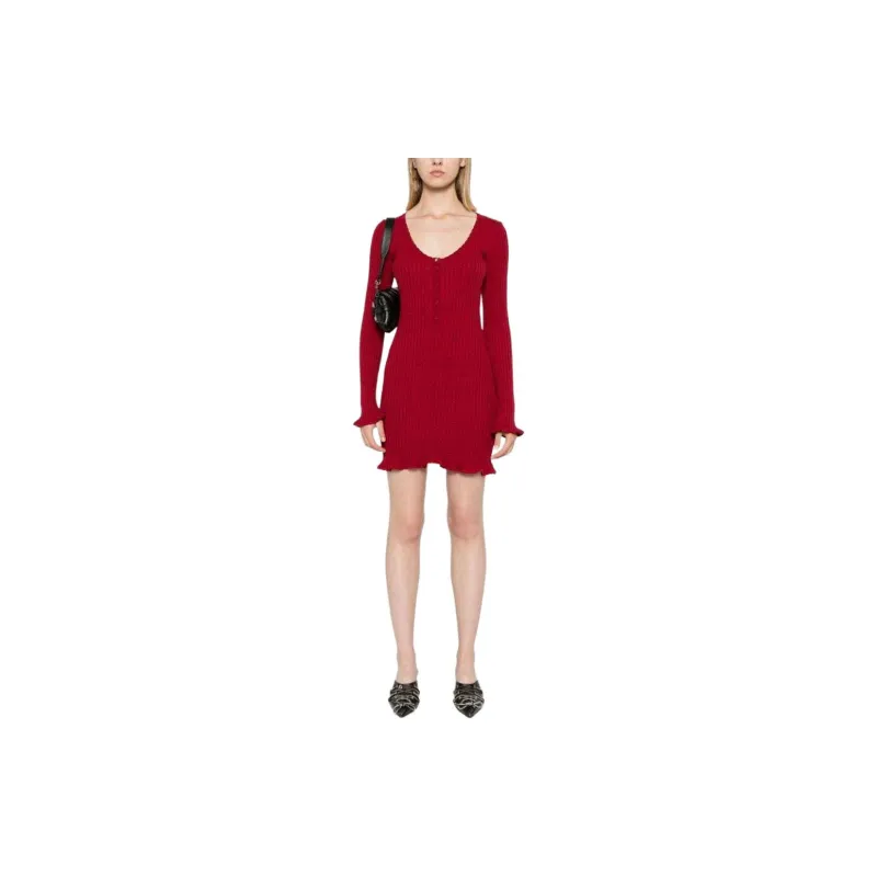 Blumarine Mélange Ruffled Ribbed Mini Dress-1