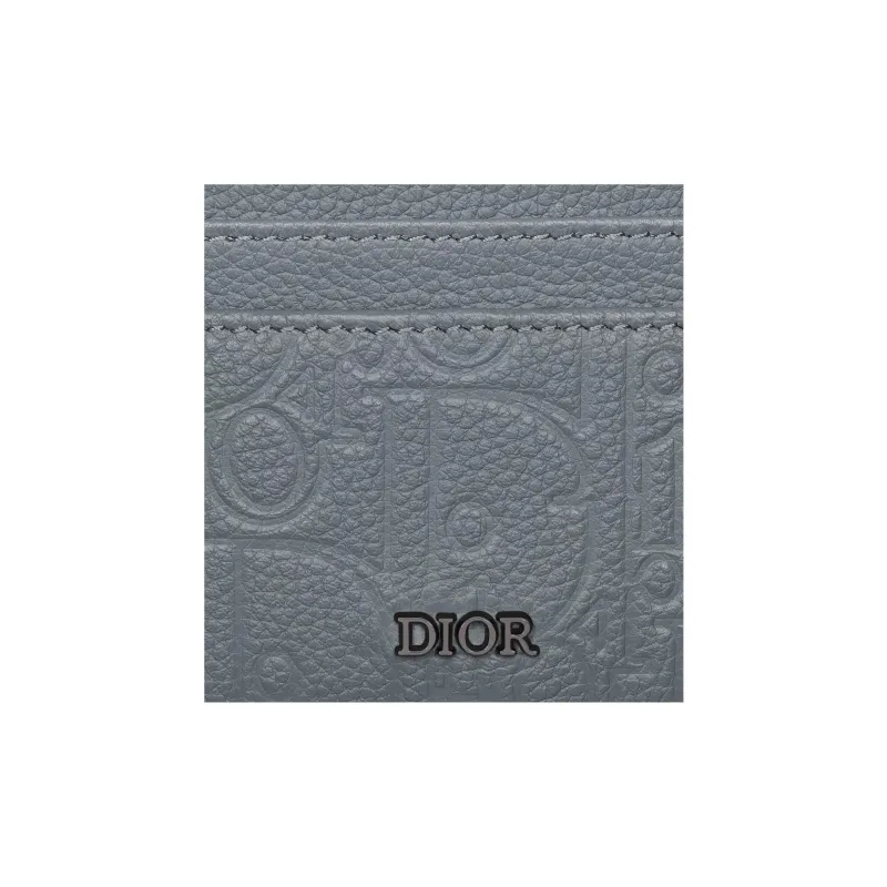 DIOR Cow Leather Card Holder Unisex Dark Gray-2