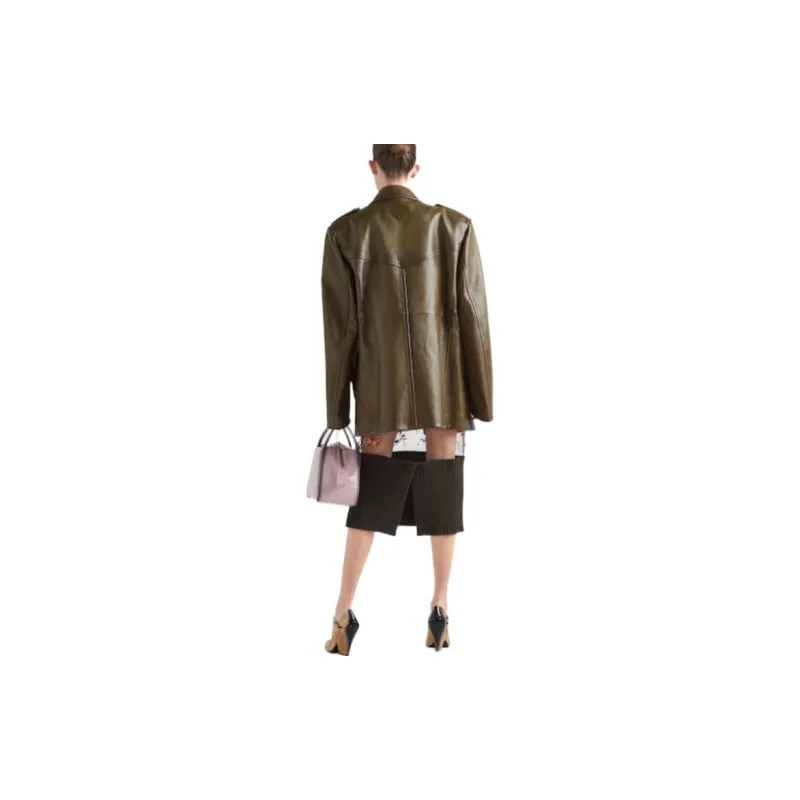 PRADA Leather Jackets Women's Olive Green-2