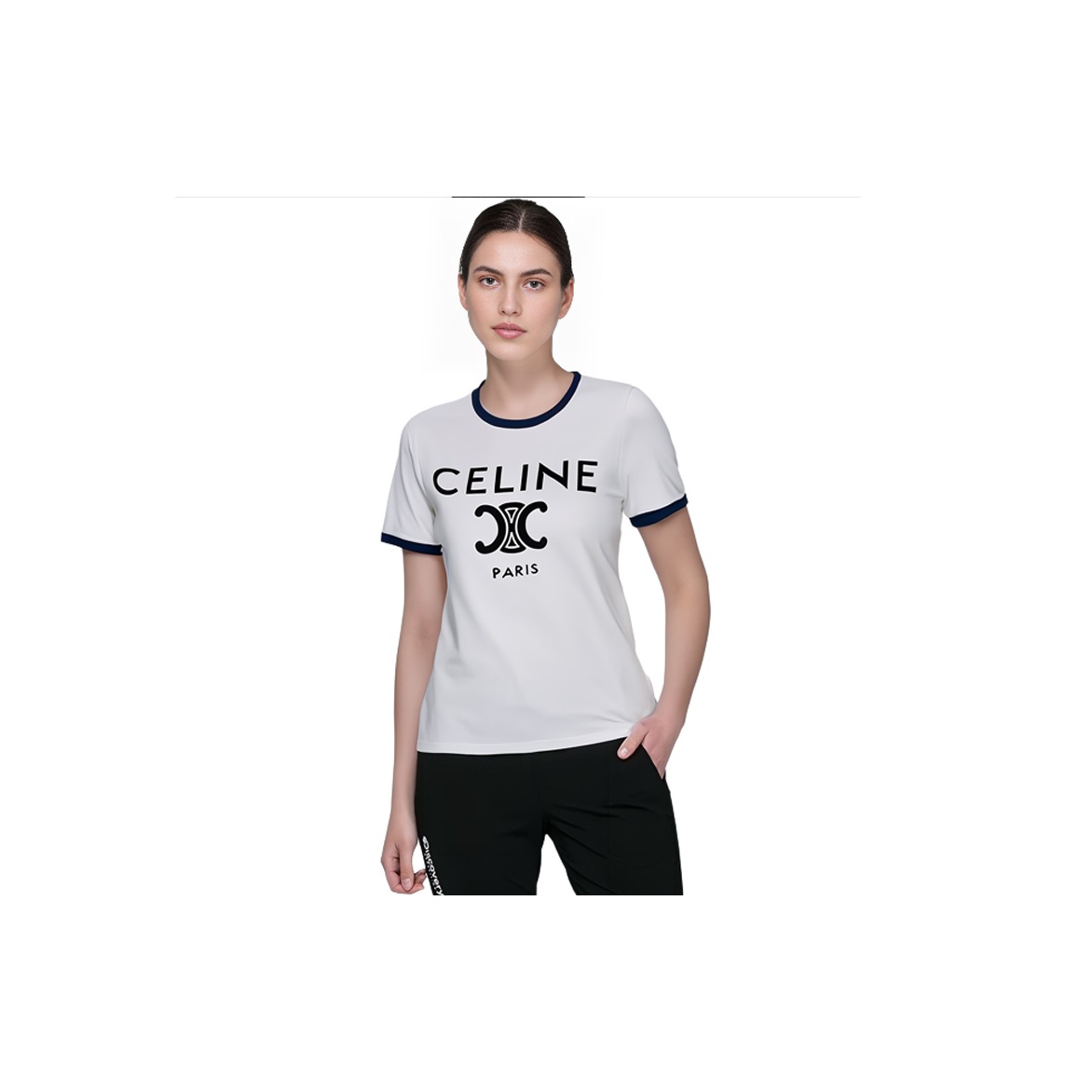 CELINE T-Shirt 'Off White/Navy/Black' L Without Shopping Bag