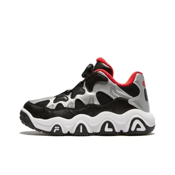 FILA KIDS Durable Breathable Low Top Children's Basketball Shoes Black Silver Teenagers