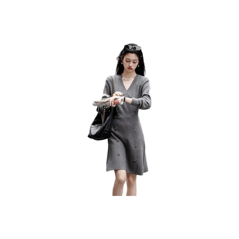 【dme】 Long Sleeved Dress Women's Dark Heather Gray-3