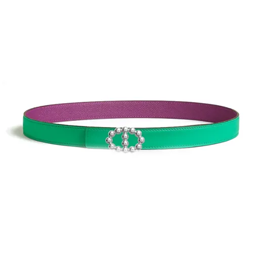 HERMES Calfskin Palladium Leather Belts Women's Purple/Green Width 2.4CM