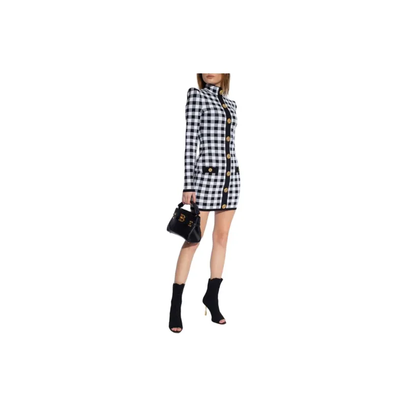 BALMAIN Gingham Fine Knit Dress-2
