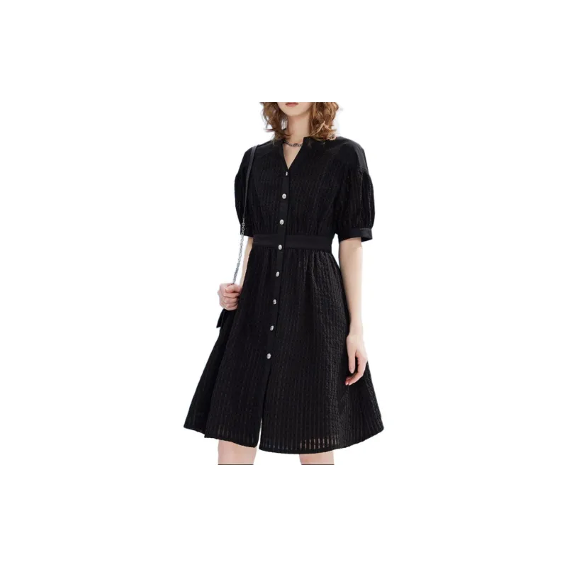 DKNY SS24 Short Sleeved Dress Women's Black-3