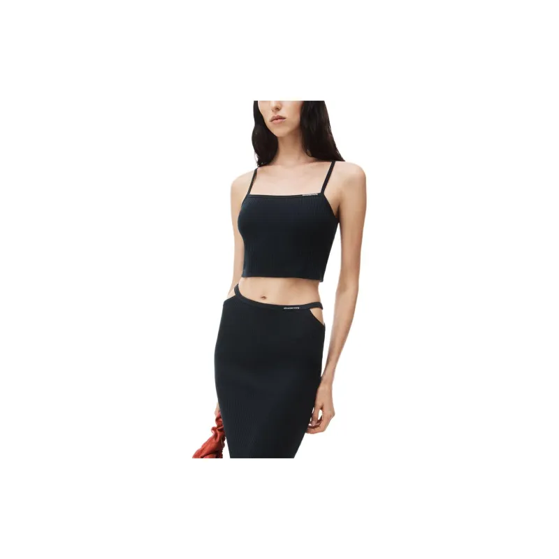 T By Alexander Wang Skinny Woven Label Cami Top Black-2