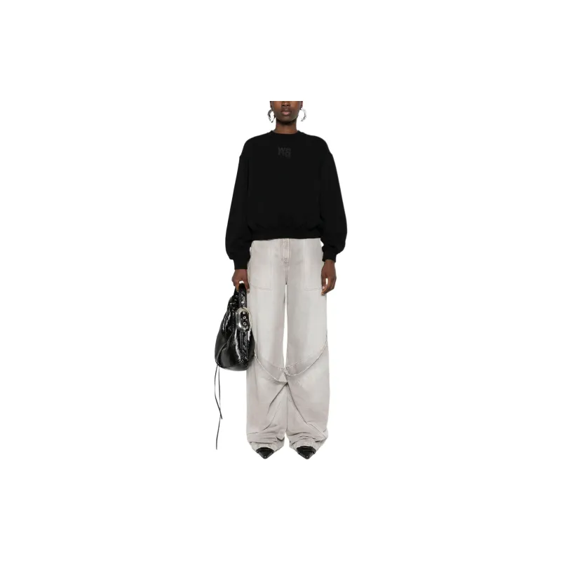 T By Alexander Wang Essential Terry Crew Puff Paint Logo Sweatshirt Black-2