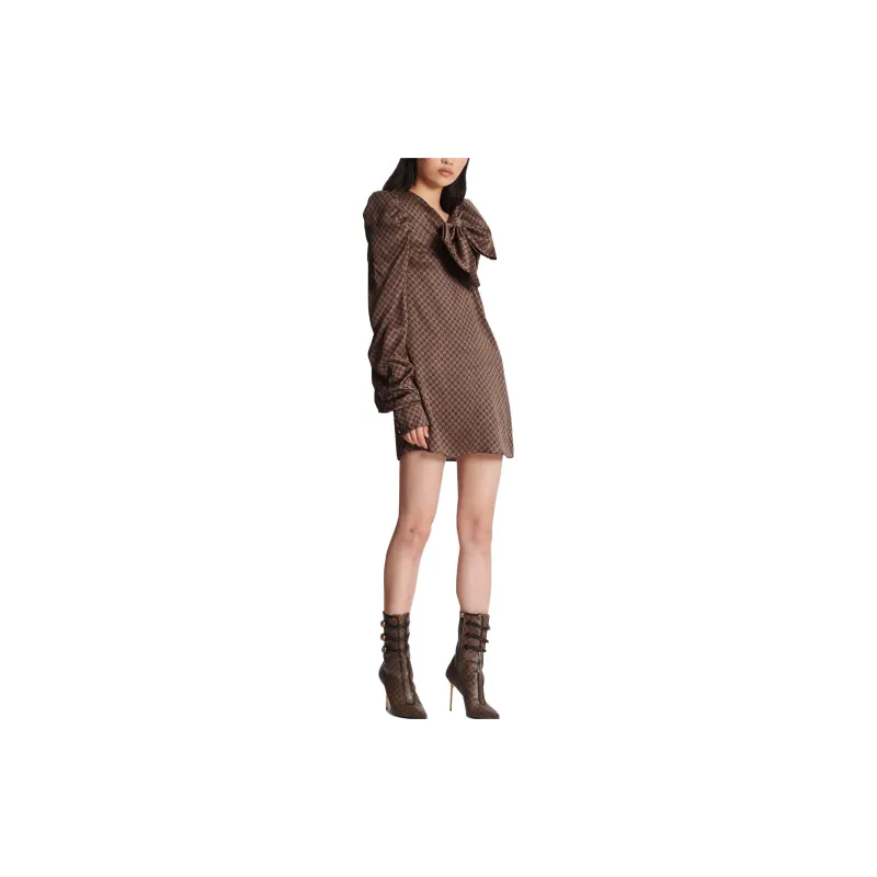 BALMAIN Bow embellished Monogram print Minidress-3