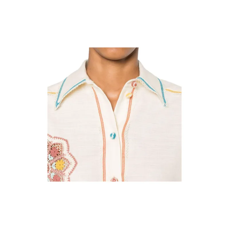 Zimmermann Ottie Crochet Trim Button Up Shirt-4