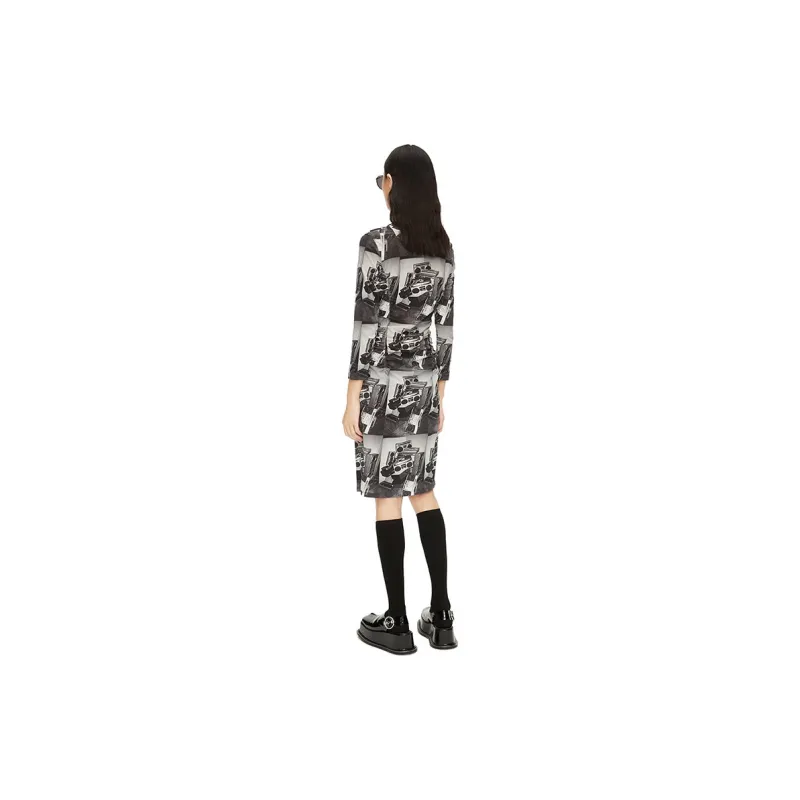 III VIVINIKO Long Sleeved Dress Women's Black Gray With Print-1