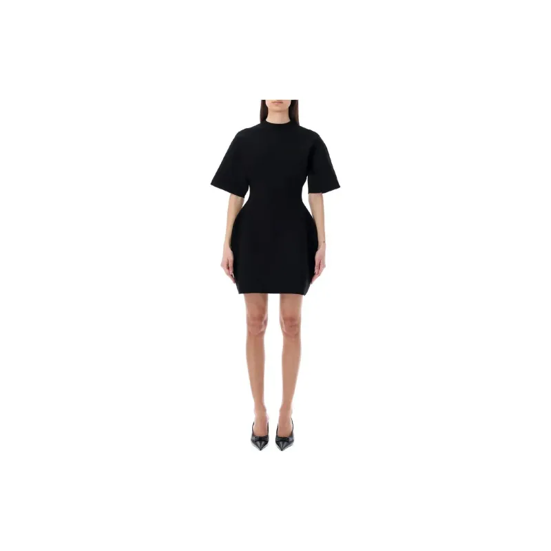 Balenciaga Women's Hourglass Crewneck Short Sleeve Dress Black-2