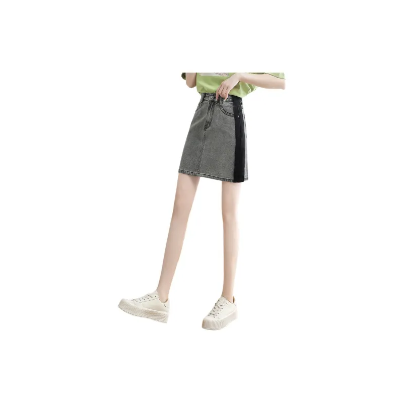 Mo Han Yi Mei Denim Short Skirts Women's Gray-1
