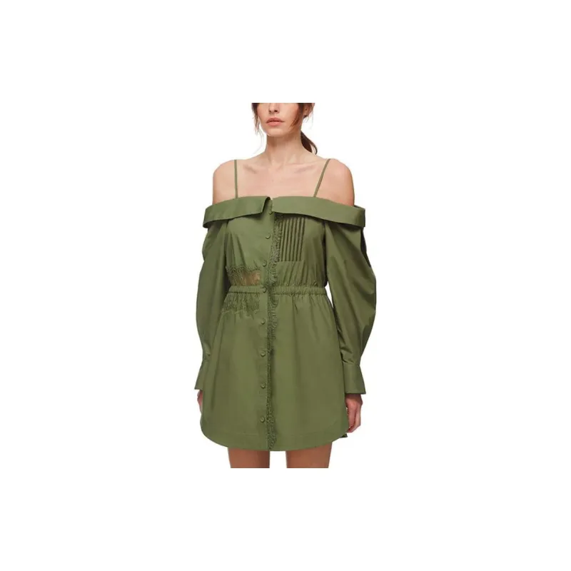 Self portrait Long Sleeved Dresses Women's Khaki Green-2