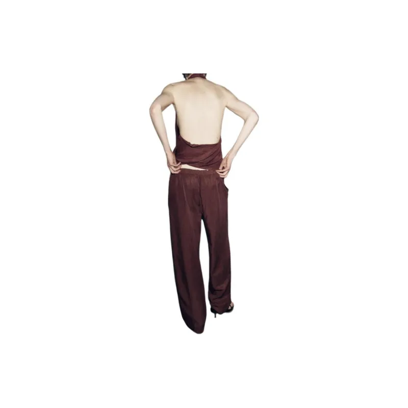 ZARA ZW Series Casual Pants Women's Dark Red Color-3
