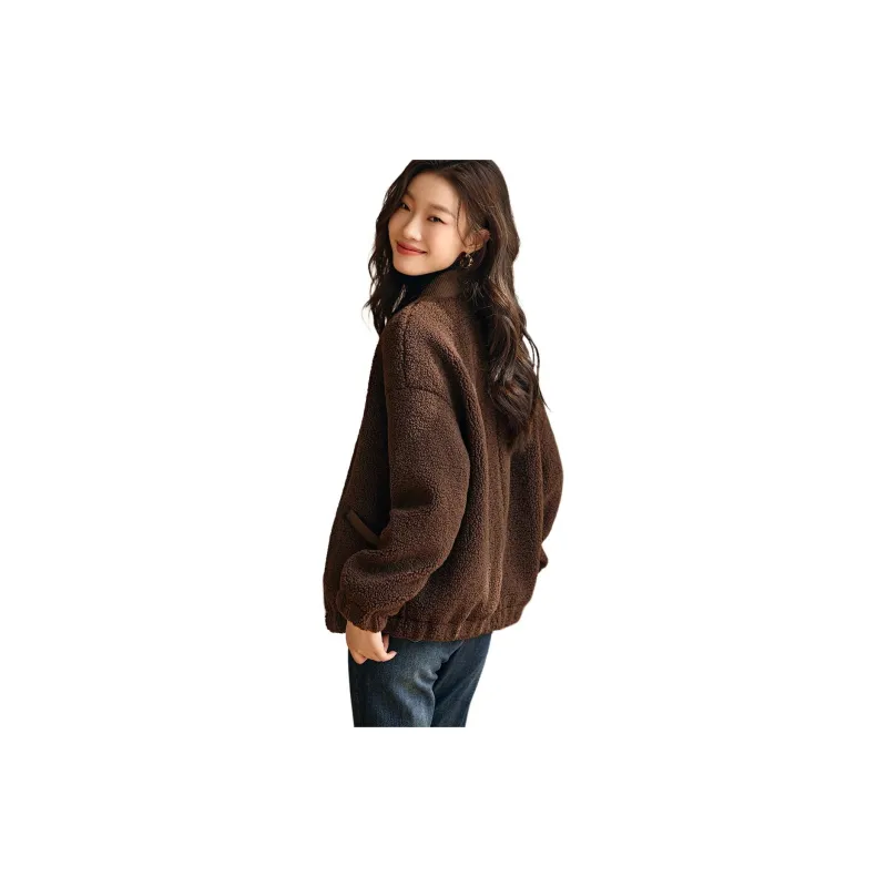 Mo Han Yi Mei Baseball Jacket Women's Coffee-3