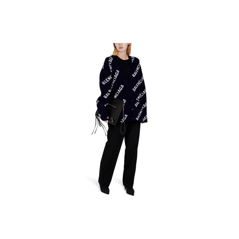 Balenciaga Diagonal Monogram Logo Cardigan 'Navy/White'-3