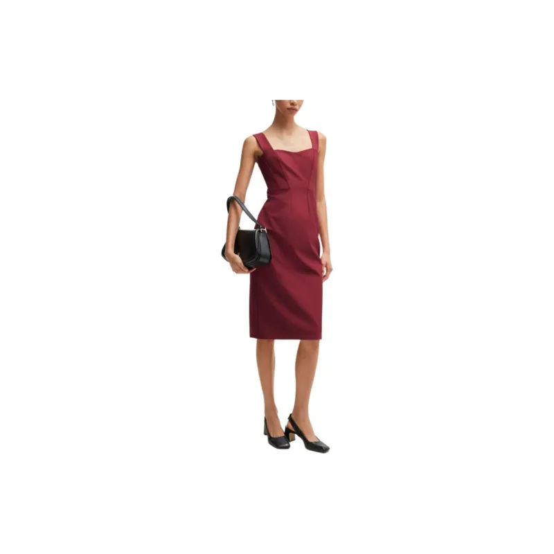 HUGO BOSS Sleeveless Dress Women's Dark Red-2