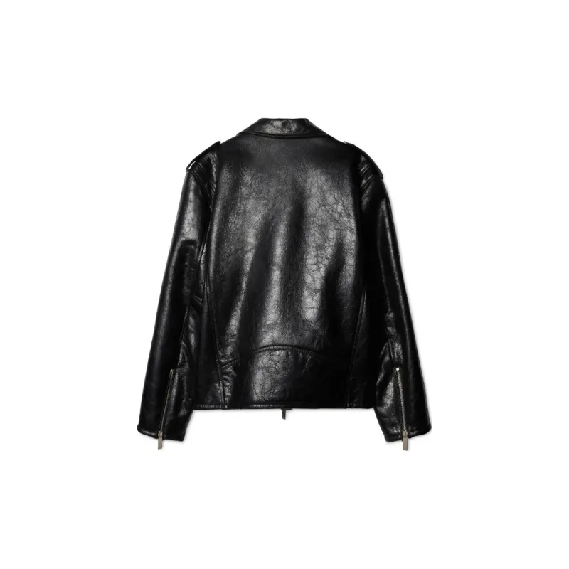 OFF-WHITE Crinkled Leather Biker Jacket-1