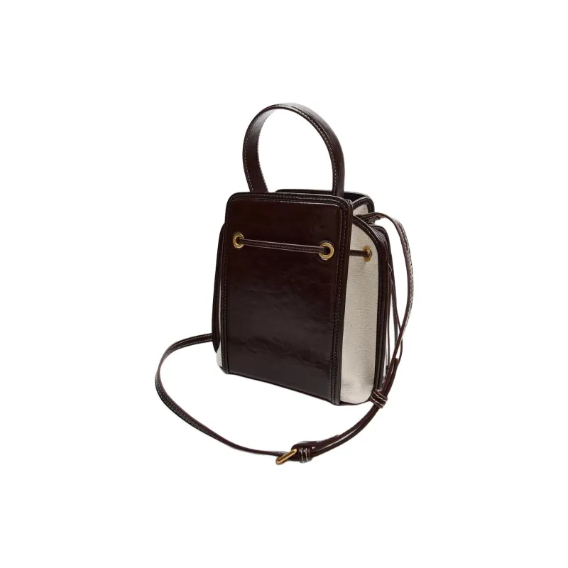 ZARA Cotton Bucket Bags Handbags Mini Women's Dark Brown-9