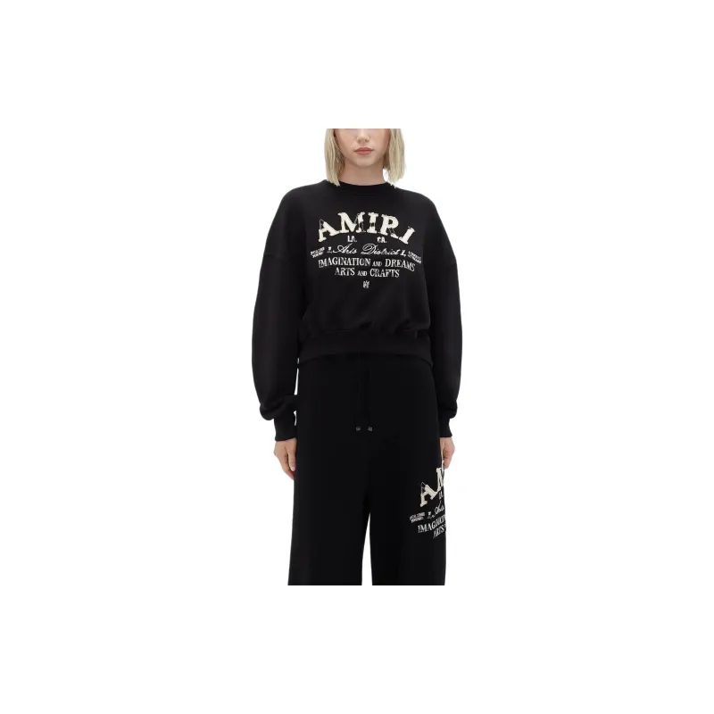 AMIRI Distressed Arts District Crew Sweatshirt 'Black'-2