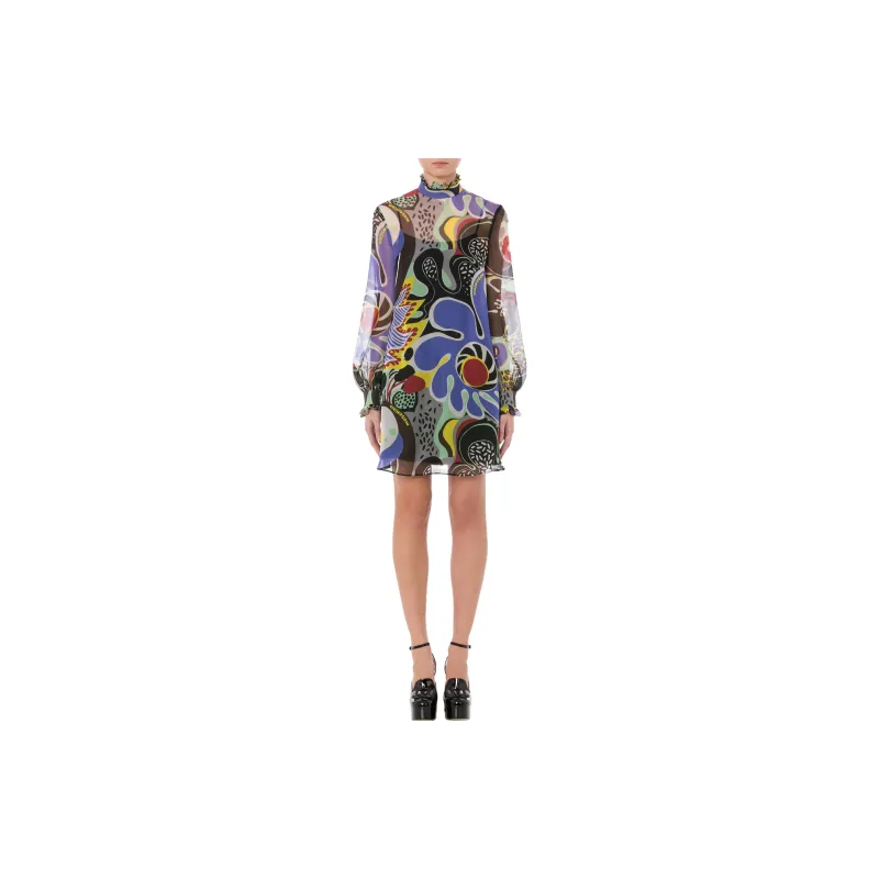 MOSCHINO High Neck Floral Printed Shirt Dress-1