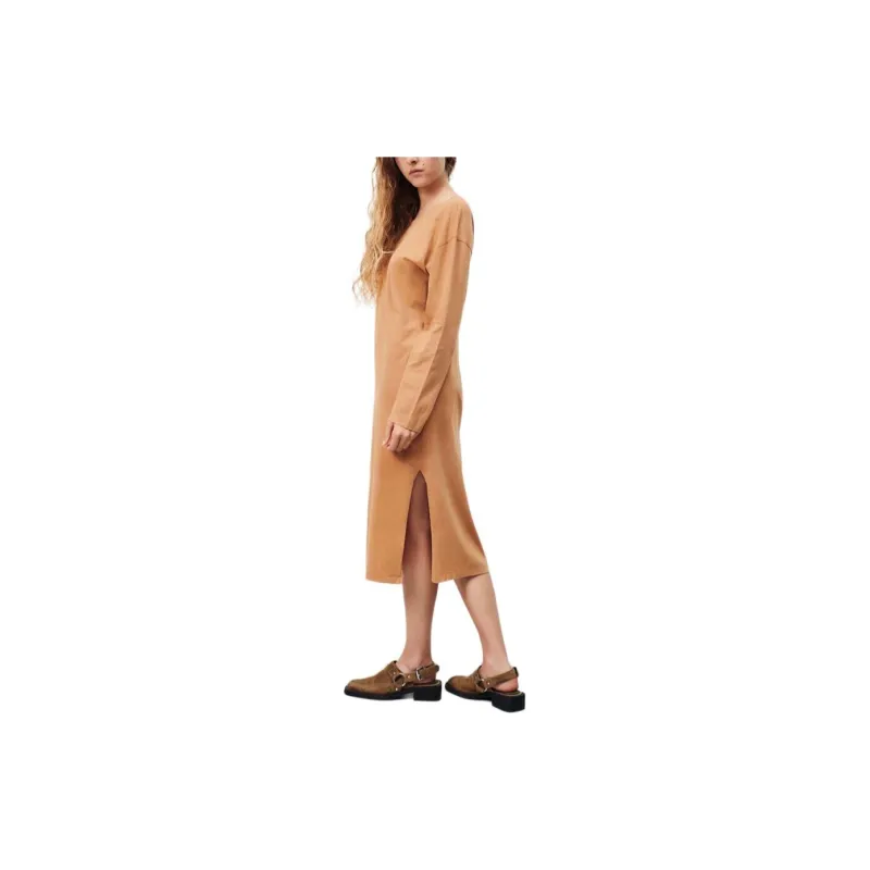 AMERICAN VINTAGE A.M FW24 ROBE FEMME VUPAVILLE Long-Sleeved Dresses Women's Hazelnut Brown-2