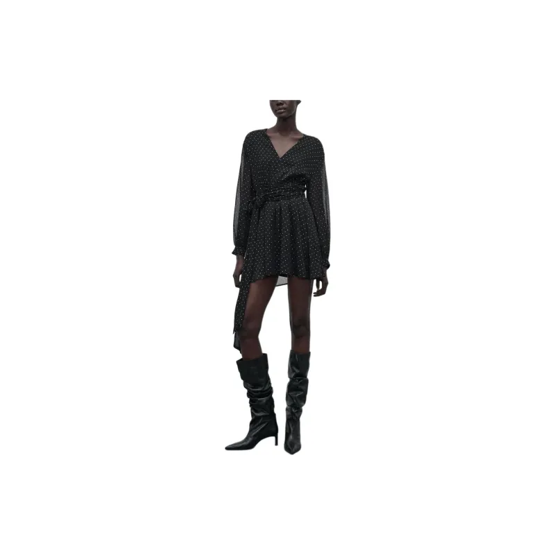 ZARA Long-Sleeved Dresses Women's Black-3