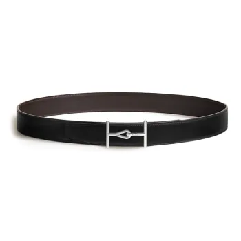 HERMES Calfskin, Stainless Steel, Rubber Leather Belts Women's Black/Brown Width 3.2cm