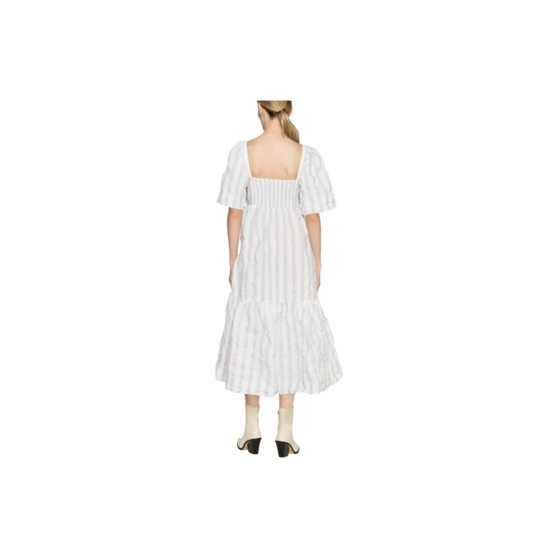 GANNI Striped Seersucker Midi Dress-2