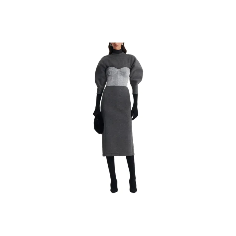 SCANLAN THEODORE Scuba Cocoon Sleeve Dress Long-Sleeved Dresses Women's Grey/Gray-1