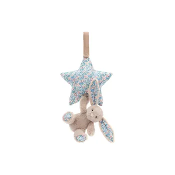 JELLYCAT Bunny Collection Floral Print Bunny, Music Bell Pull Blue Dolls Plush Doll 28cm High