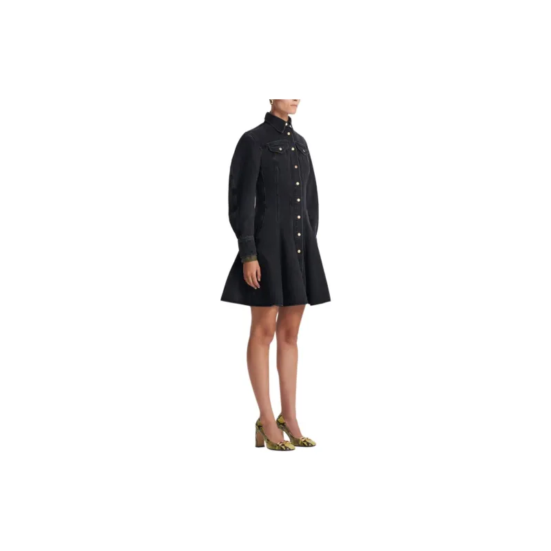 SCANLAN THEODORE Denim Mini Dress Long-Sleeved Dresses Women's Washed Black/Washed Black-3