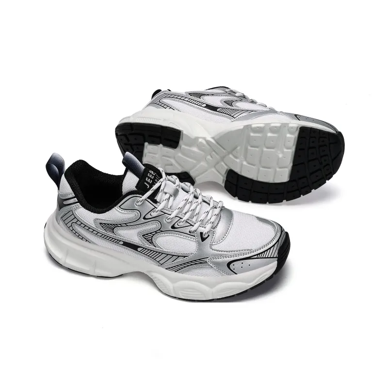 JEEP SPIRIT Anti-Slip And Wear-Resistant Lightweight Low-Top Chunky Sneakers Men's Silver-3