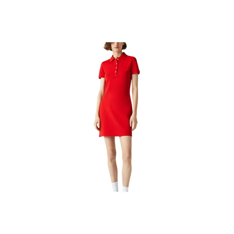 LACOSTE Short Sleeved Dress Women's Orange Red-1