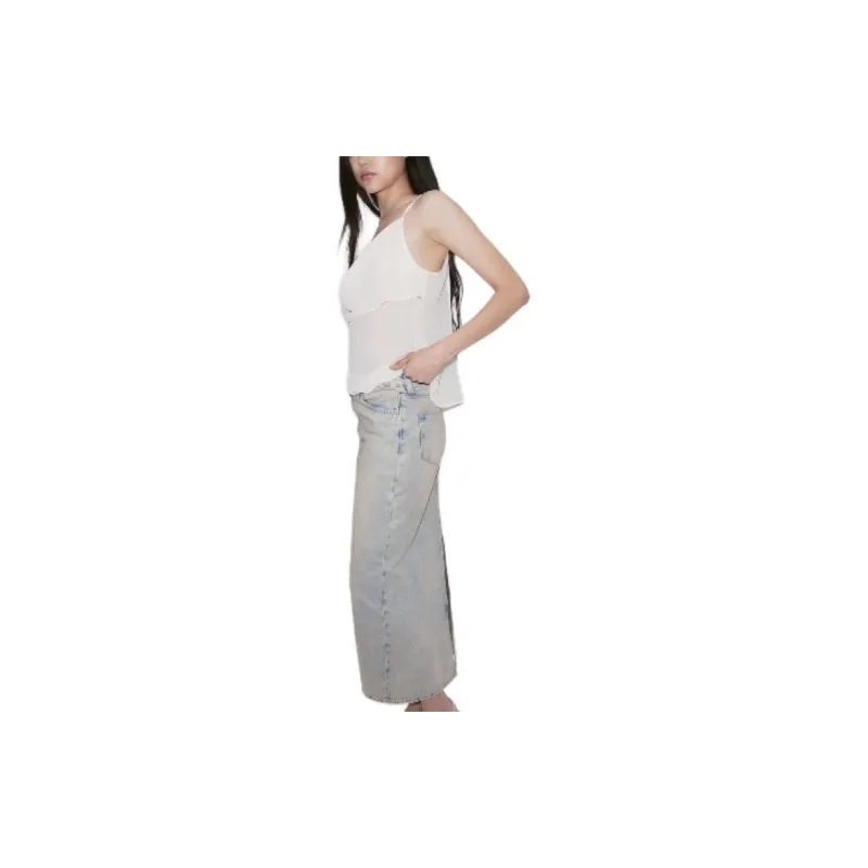 H&M Denim Long Skirts Women's Light Denim Blue-2
