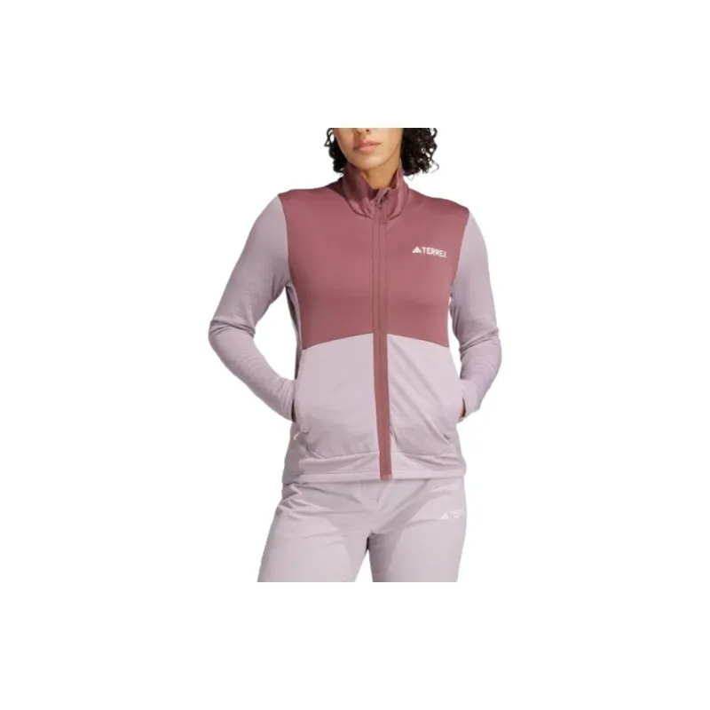 Adidas Terre MULTI LIGHT FLEECE FULL ZIP JACKET Retro Sports Stand Collar Jackets Women's Burgundy Red-1
