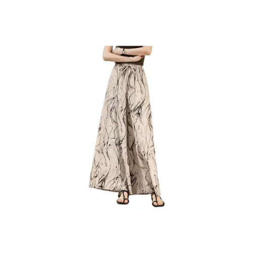 XWI Casual Pants Women's Beige With Apricot Print